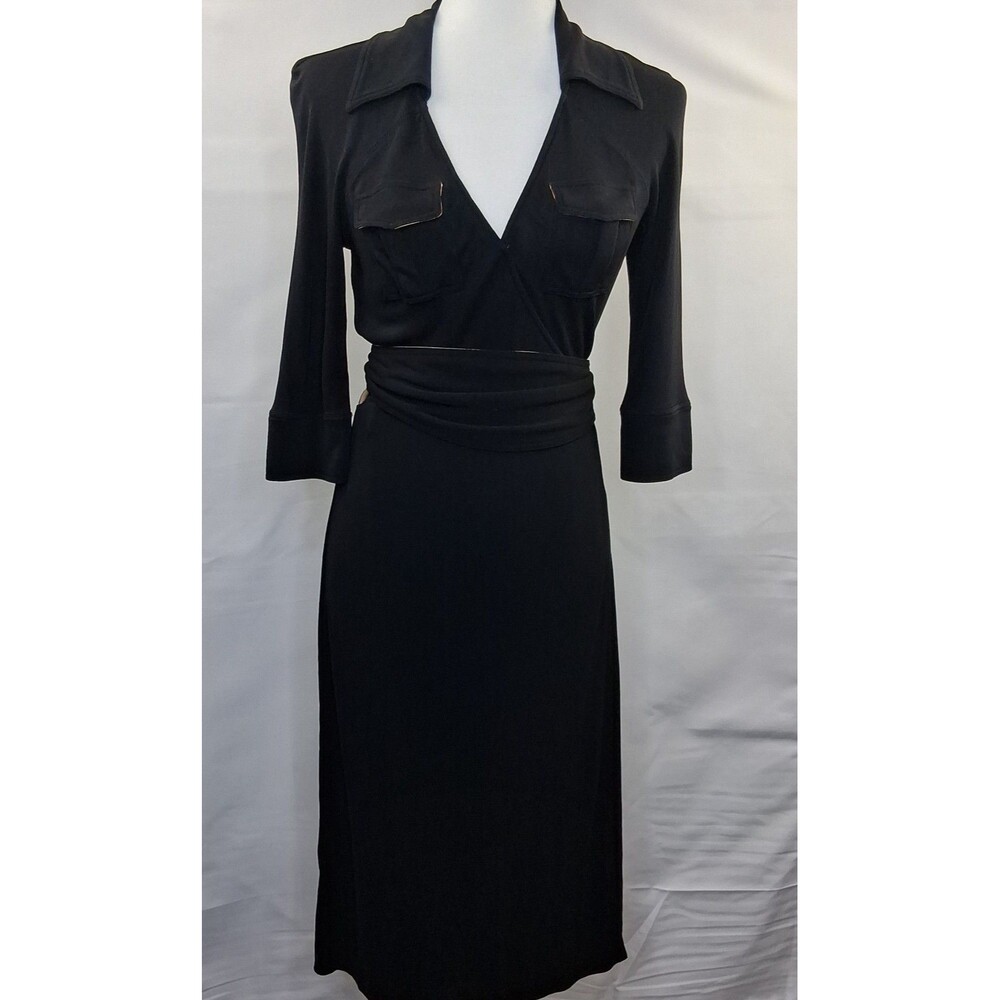 Diane Von Furstenberg Black Collared Midi Wrap Dress